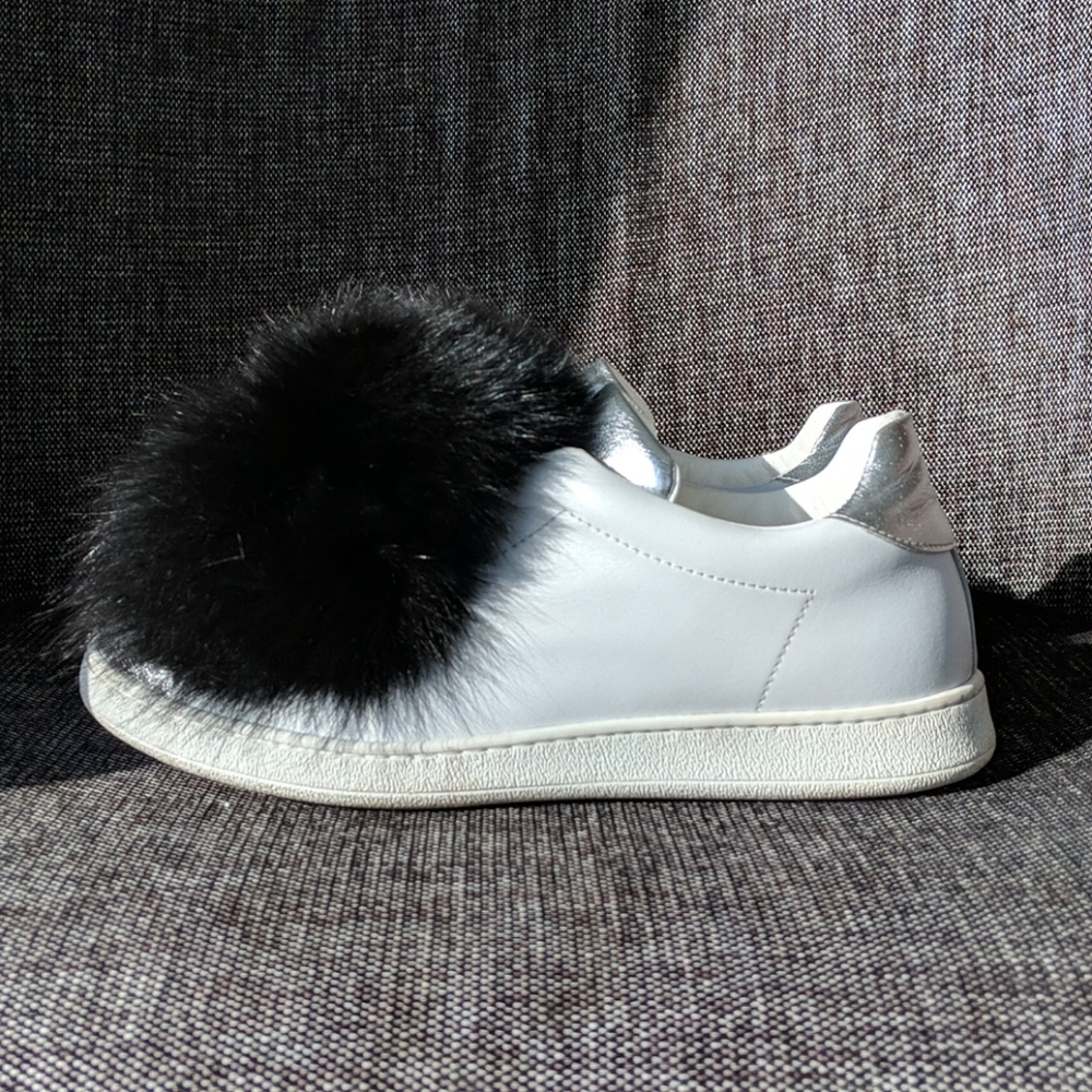 Black Fur Pom Pom Sneakers